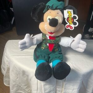 Disney Mickey Mouse Plush in Green Outfit with Red Tie and Blue Socks